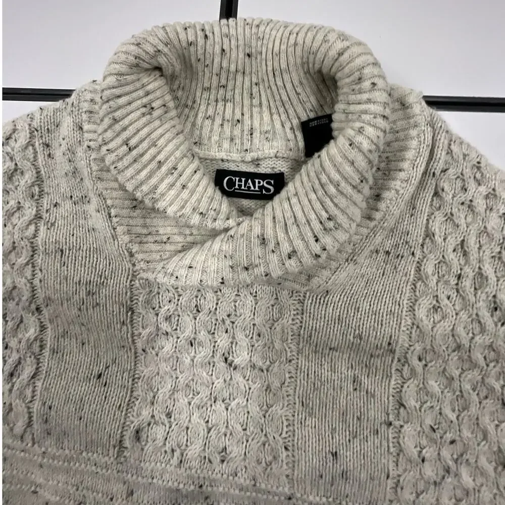Chaps Men's Size Large Knit Sweater Pullover Shawl Neckline Speckled Beige